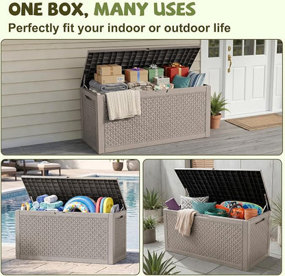 150 Gallon Outdoor Storage Box, Large Resin Deck Box Waterproof, Lockable Toy - Image 2