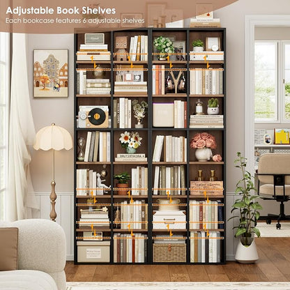FOTOSOK Bookshelf Bookcase 7-Tier Narrow Bookshelf Tall CD Media Tower Rack | - Image 7