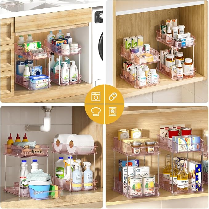 Delamu 2-Tier Under Sink Organizers and Storage, Pull Out Kitchen Pantry - Image 4