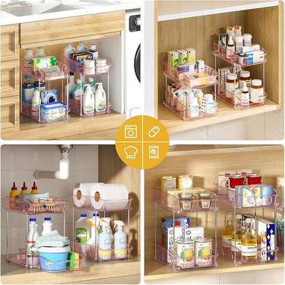 Delamu 2-Tier Under Sink Organizers and Storage, Pull Out Kitchen Pantry - Image 4