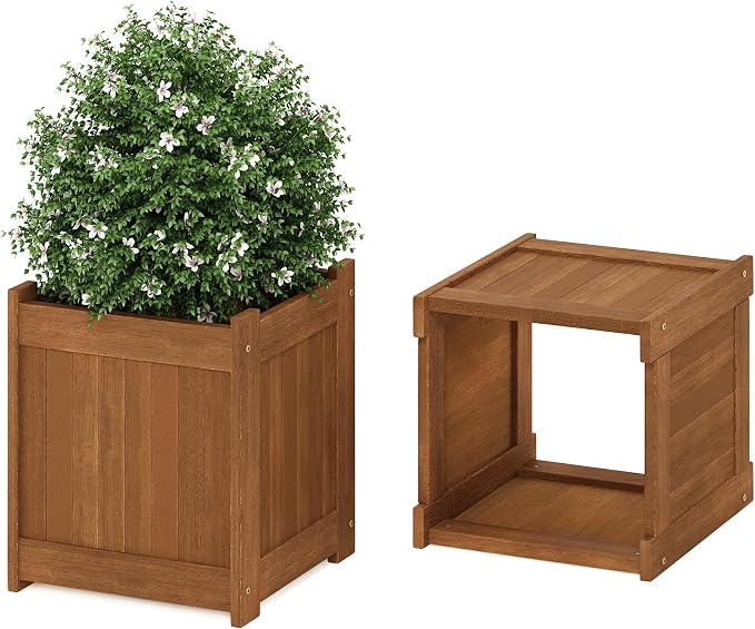 Furinno TIOMAN Planter Box Set of 2, Hardwood Flower Box, Cube Garden Box - Image 5