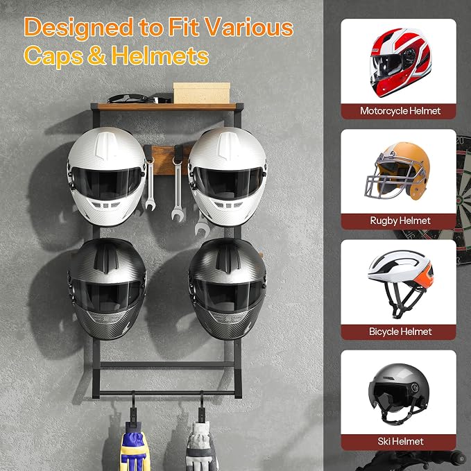 HOOBRO Motorcycle Helmet Rack Wall Mount, Helmet Holder - Image 3