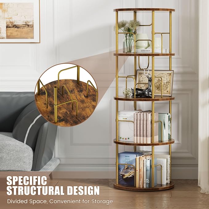 Flycity 4 Tier Rotating Bookshelf, 360° Corner Bookshelf Tower, Round Revolving - Image 3