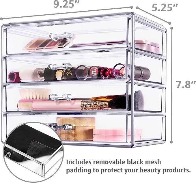 Sorbus Acrylic Makeup Organizer Set, 4-Drawer Vanity & Countertop Cosmetic - Image 3