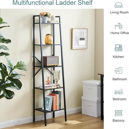 Hoctieon 5-Tier Industrial Ladder Bookshelf, Narrow Ladder Shelf, Tall Standing - Image 9