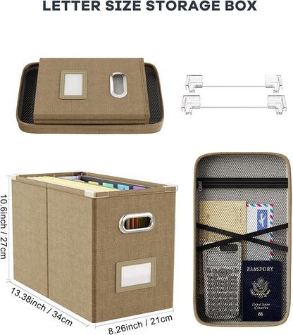 Hanging Filing File Box with Mesh Pocket, File Organizer Box with Lid, - Image 2
