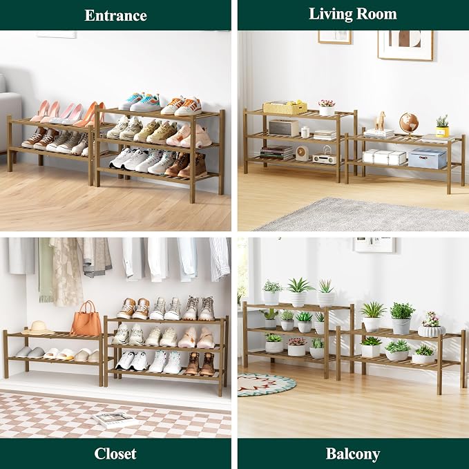Smiry Bamboo Shoe Rack for Closet, 6 Tier Wooden Stackable Shoe Organizer - Image 7