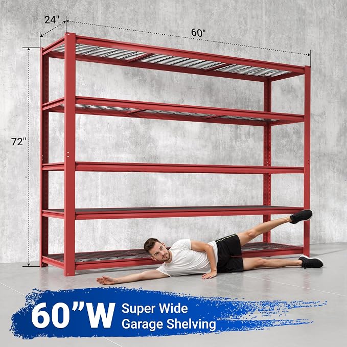 FLEXIMOUNTS 60" W Garage Shelving, 5 Tier Storage Shelves Load 1500LBS - Image 2