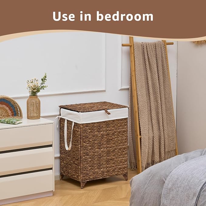 Laundry Hamper with Lid and Removable Liner Bag, Handwoven Natural Hyacinth - Image 4