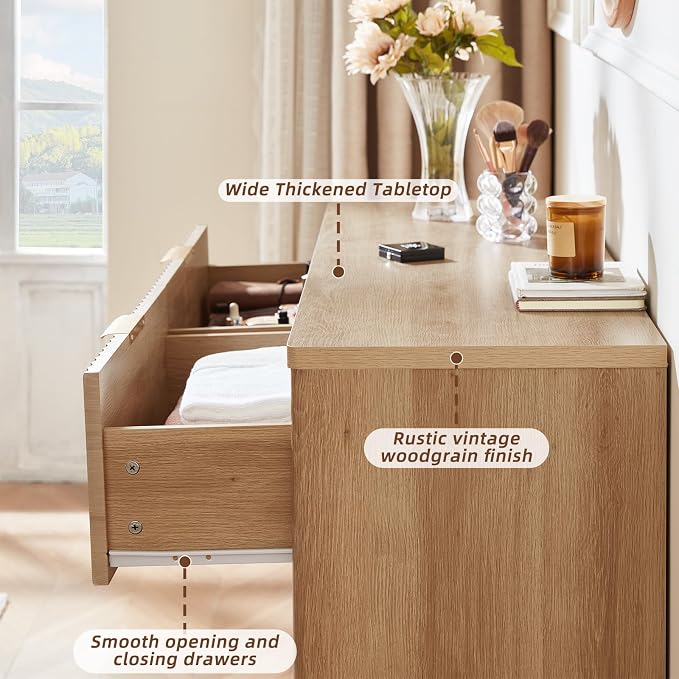 LEYAOYAO Fluted 6 Drawers Dresser, Curved Profile Design, Dresser TV Stand - Image 9