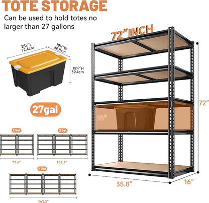 ROOMFAVE 3 Pack Garage Shelving 5 Tier Storage Shelves, 2200LBS Each | - Image 3
