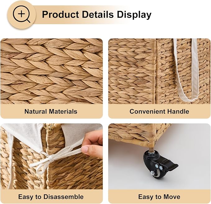 Rolling Laundry Hamper with Lid and Wheels, Slim Laundry Basket with Removable - Image 8