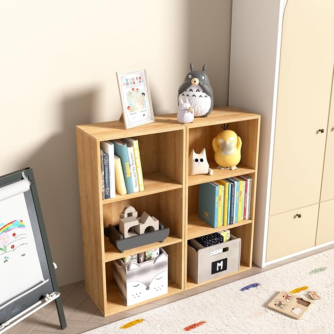 Wooden 3 Cube Storage Organizer, 3 Tier Low Bookcase Freestanding Storage - Image 7