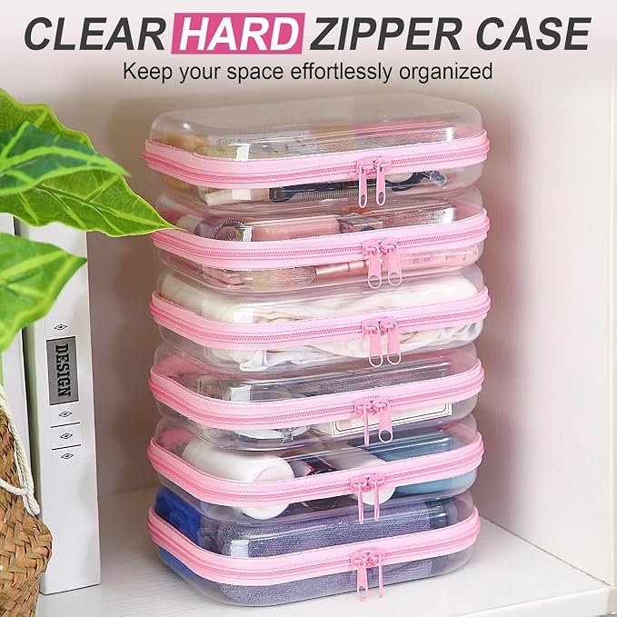 Sanwuta 6 Pcs Clear Hard Zipper Case Hard Plastic Zipper Pouches Transparent - Image 5