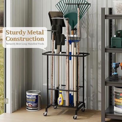 Garden Tool Organizer with Wheels, Heavy Duty Metal Garage Tool Storage Rack - Image 4