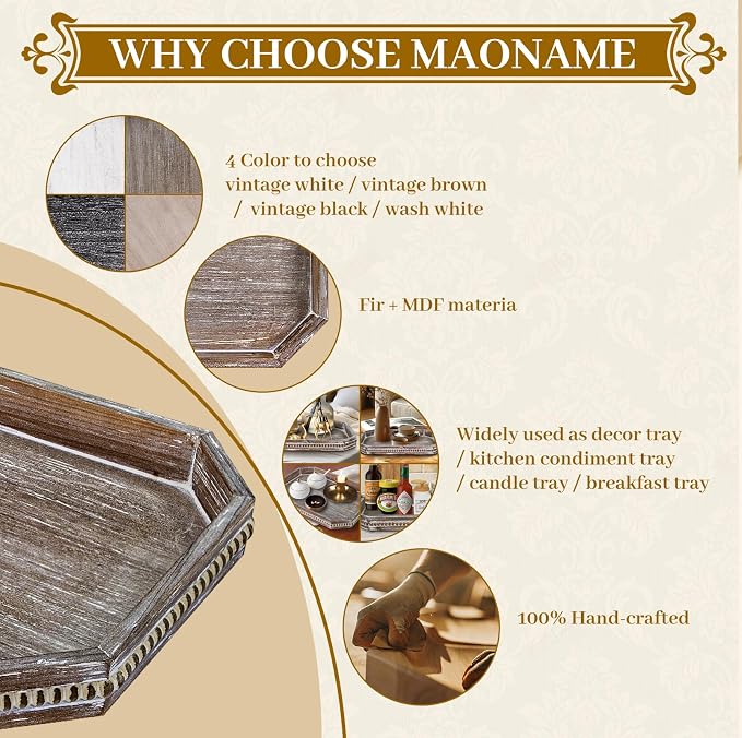 MAONAME Wood Serving Tray, Farmhouse Wooden Tray - Image 8