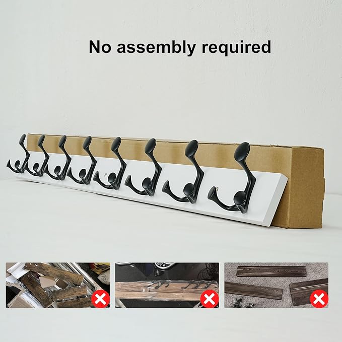 SKOLOO 43-Inch White Wood Coat Rack Wall Mount - Image 4