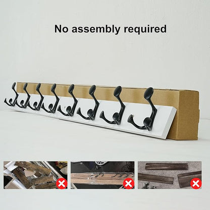 SKOLOO 43-Inch White Wood Coat Rack Wall Mount - Image 4