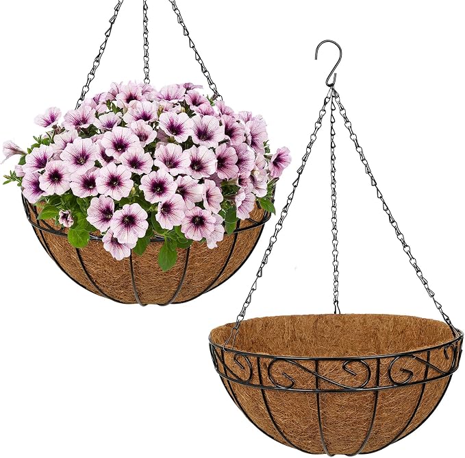 2 Pack 14 inch Metal Hanging Baskets by NatureCrafted