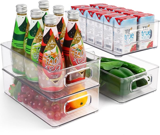 LotFancy Refrigerator Organizer Bins, 4 Pack, BPA Free Clear Plastic Storage by LotFancy