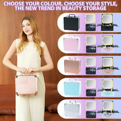 Makeup Organizer Box with Detachable Lighted Mirror, Travel Train Cosmetic Case - Image 7