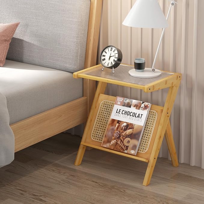 GOFLAME Rattan Side Table, Z-Shaped End Table - Image 8