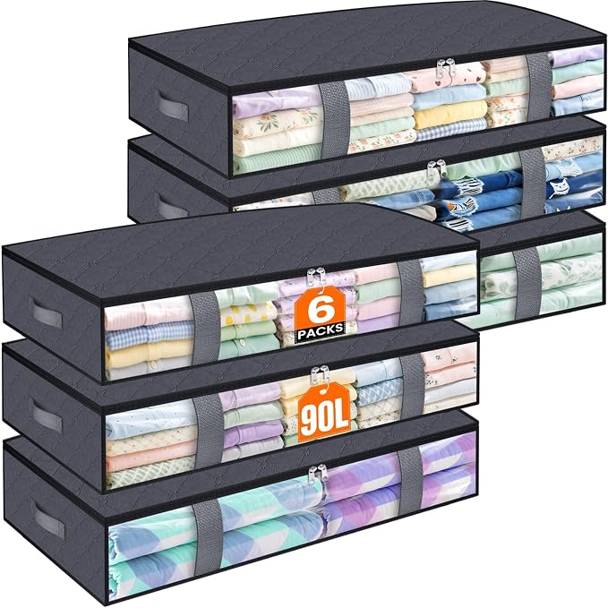 Under Bed Storage Containers, 6 Pack Blanket Storage Bags, Collapsible Storage by Unknown
