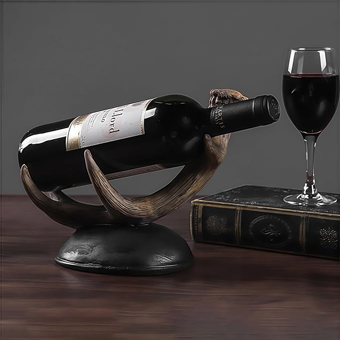 Antler Wine Bottle Rack, Rustic Resin Countertop Single Wine Bottle Holder - Image 5