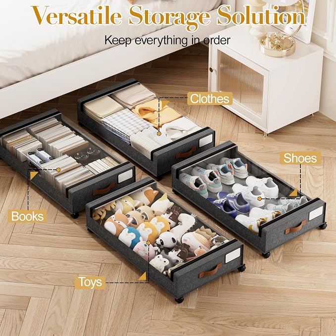 Yecaye Under Bed Storage with Wheels, 2 Pack Under the Bed Storage Containers - Image 6