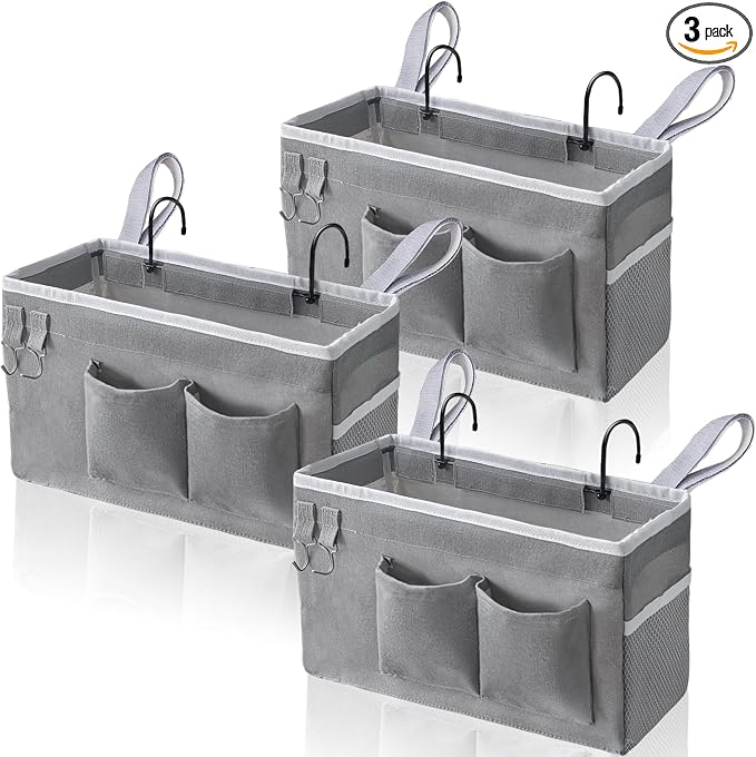 3pcs Bedside Caddy Hanging Storage Bag, Water Cup Holders, Organizer Baskets by KANRICHU