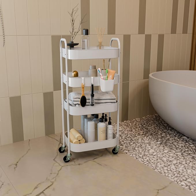 4-Tier Metal Rolling Cart with Wheels, Storage Utility Organizer Cart - Image 6