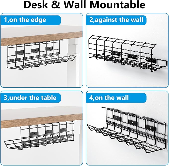 2 Pack DELAMU Under Desk Cable Management Tray, Metal Cord Cable Organizer - Image 5