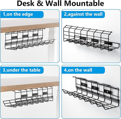 2 Pack DELAMU Under Desk Cable Management Tray, Metal Cord Cable Organizer - Image 5
