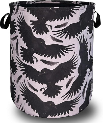 Black Birds With Feathers Laundry Hamper With Handles Foldable Oxford Cloth by SELIONLIKN