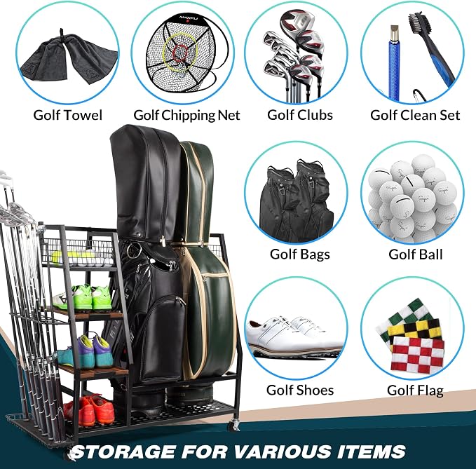 Golf Bags Storage Garage Organizer, Golf Bag Rack Fits 2/3 Golf Bags and Golf - Image 7