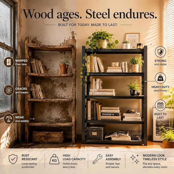 Metal Bookshelf Adjustable Industrial Bookcase Heavy Duty Shelving Unit | - Image 7