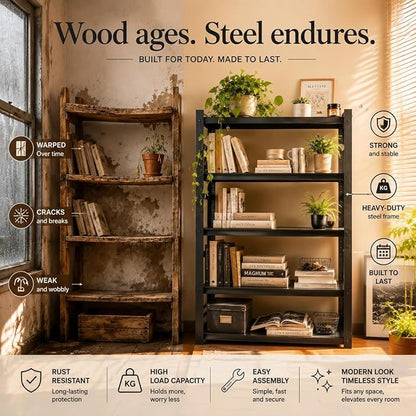 Metal Bookshelf Adjustable Industrial Bookcase Heavy Duty Shelving Unit | - Image 7