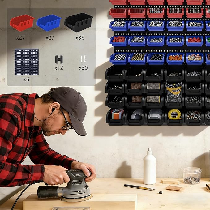 90Pcs Plastic Wall Mounted Storage Bins Parts Rack Nuts And Bolt Bins Organizer - Image 7