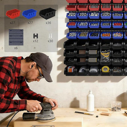 90Pcs Plastic Wall Mounted Storage Bins Parts Rack Nuts And Bolt Bins Organizer - Image 7