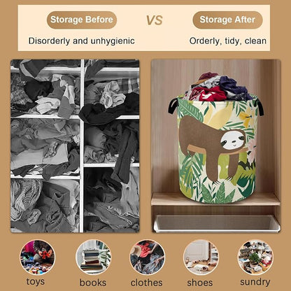 Laundry Hamper, Cute Funny Sloth Laundry Basket, Palm Leaf Waterproof Oxford - Image 5