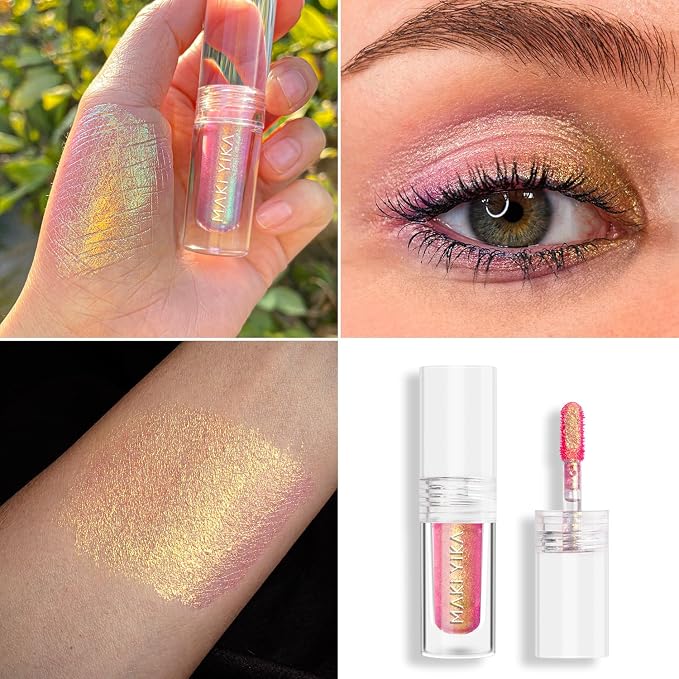MAKI YIKA Glitter Eyeshadow Gold Liquid Multichrome Eyeshadows Long Lasting - Image 2