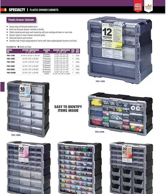 Quantum Storage Systems PDC-60BK 60 Drawers Cabinet Part Organizer 19" H x 15" - Image 2