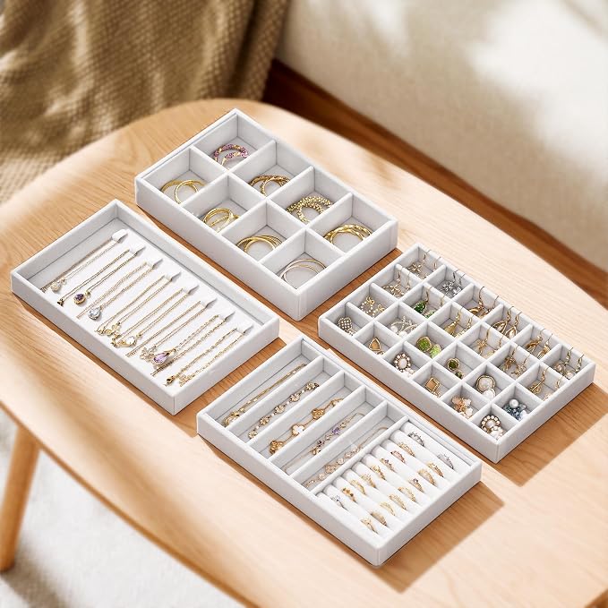 Velvet Jewelry Drawer Organizer Trays – White Stackable Jewelry Storage Inserts - Image 4