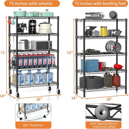 Hodonas Wire Shelving, 1900lbs Capacity 5 Tier Heavy Duty NSF Wire Shelf - Image 3