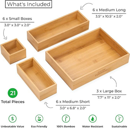 Grow Forward Bamboo Drawer Organizer Boxes - Image 3