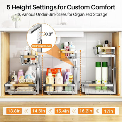 PXRACK Under Sink Organizer, Adjustable Height, 2 Tier Pull Out Cabinet - Image 5