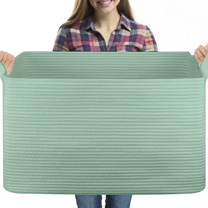 95L Extra Large Blanket Basket, Rectangle Nursery Blanket Storage by OIASKET