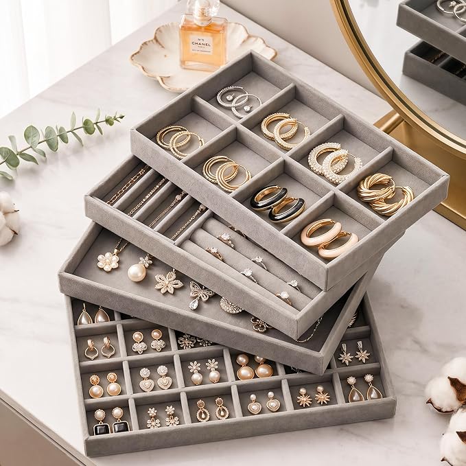 Jewelry Organizer for Drawer, Velvet Jewelry Drawer Organizer Inserts, 4-Layer - Image 7