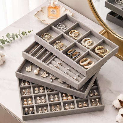 Jewelry Organizer for Drawer, Velvet Jewelry Drawer Organizer Inserts, 4-Layer - Image 7