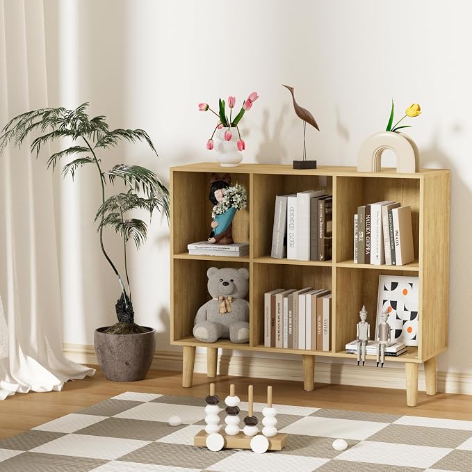 6 Cube Bookcase, Wooden Book Shelf Cube Storage Organizer - Image 2